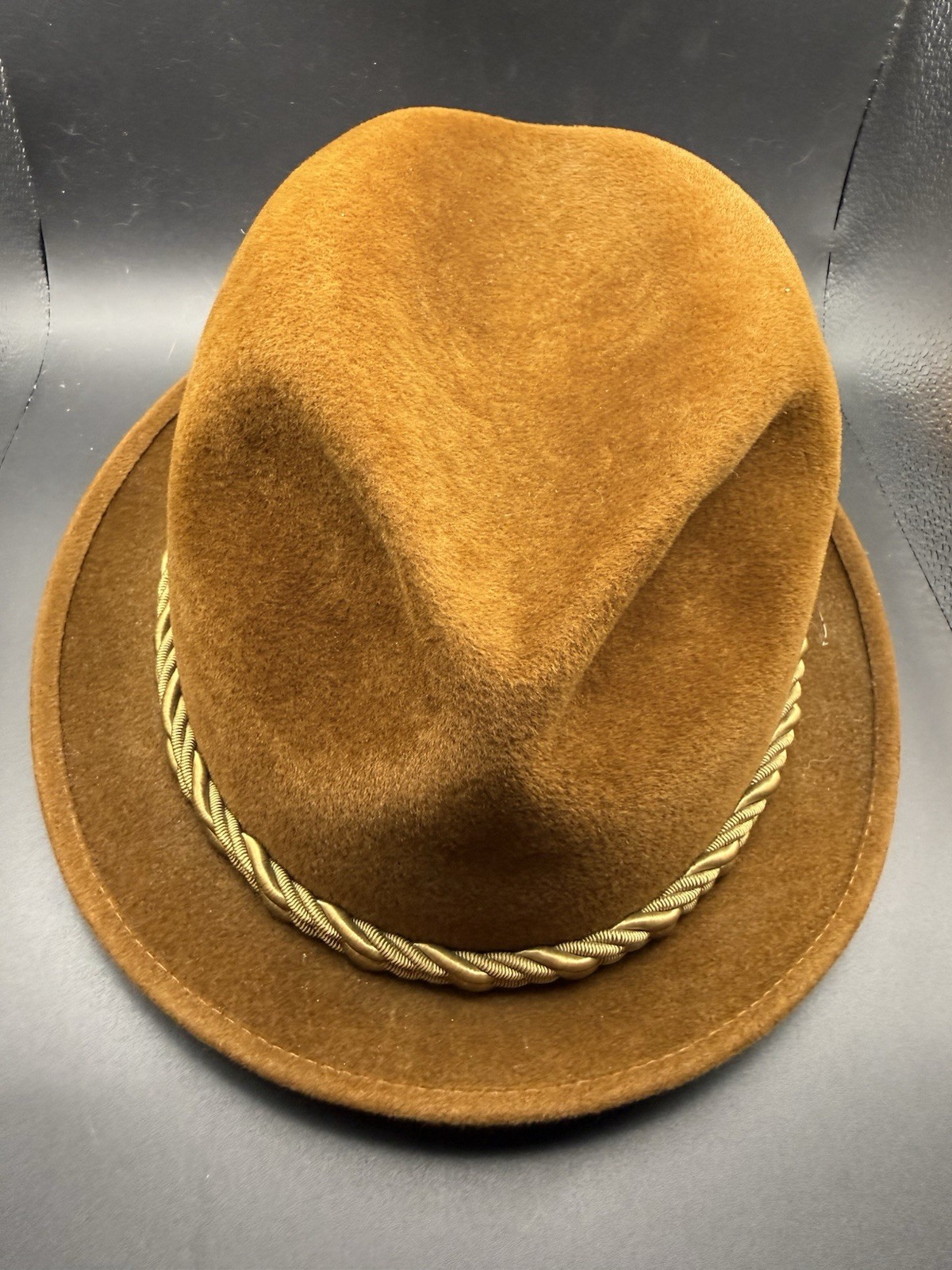 Vintage Mallory Fifth Avenue Brown Felt Fedora Hat, 71/8, Twisted Band, Feather