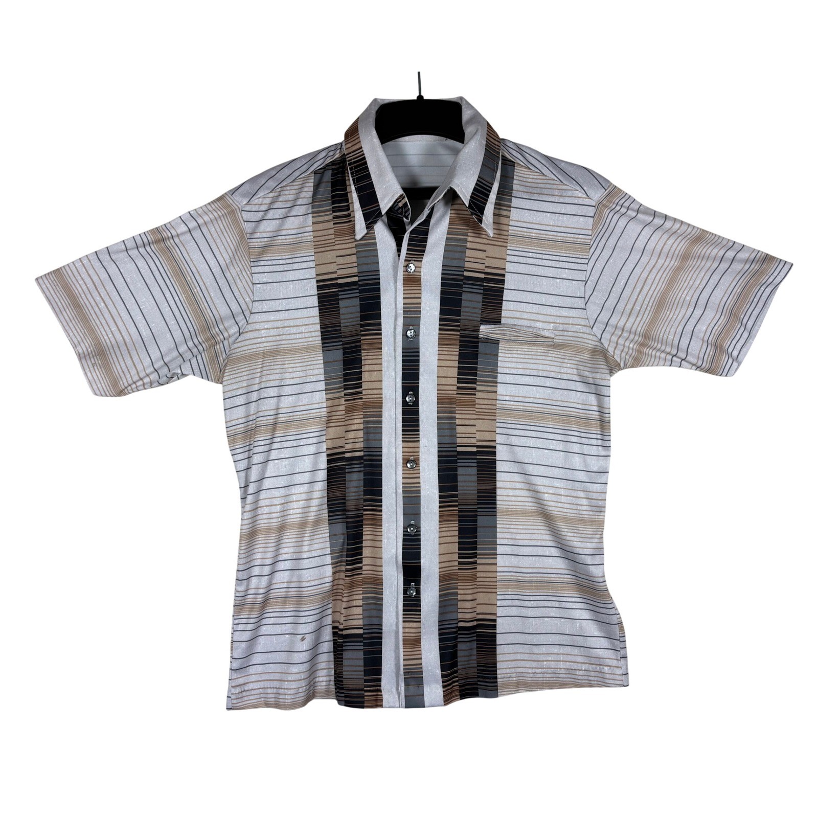 Vintage Alan Stuart Mens Short Sleeve Button Down Shirt Striped MCM Geometric L