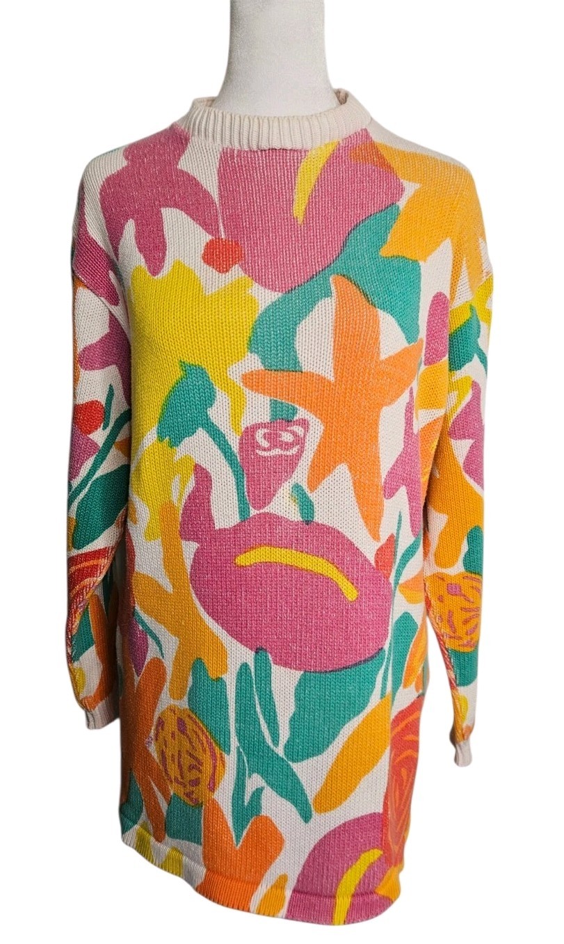 Vintage KEN DONE Art and Design Sweater Size Small RARE USA Colorful Abstract
