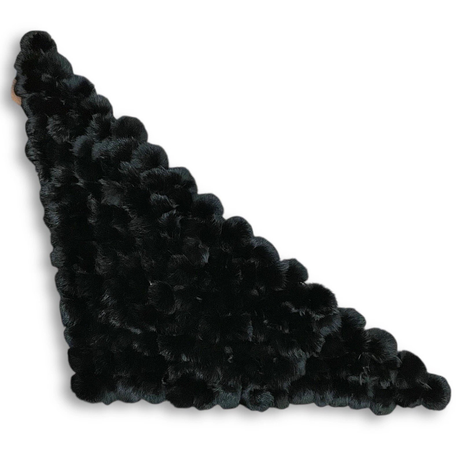 Vtg Black RABBIT POM POM Scarf Triangular Shoulder Shawl Head Cover Tres Chic!