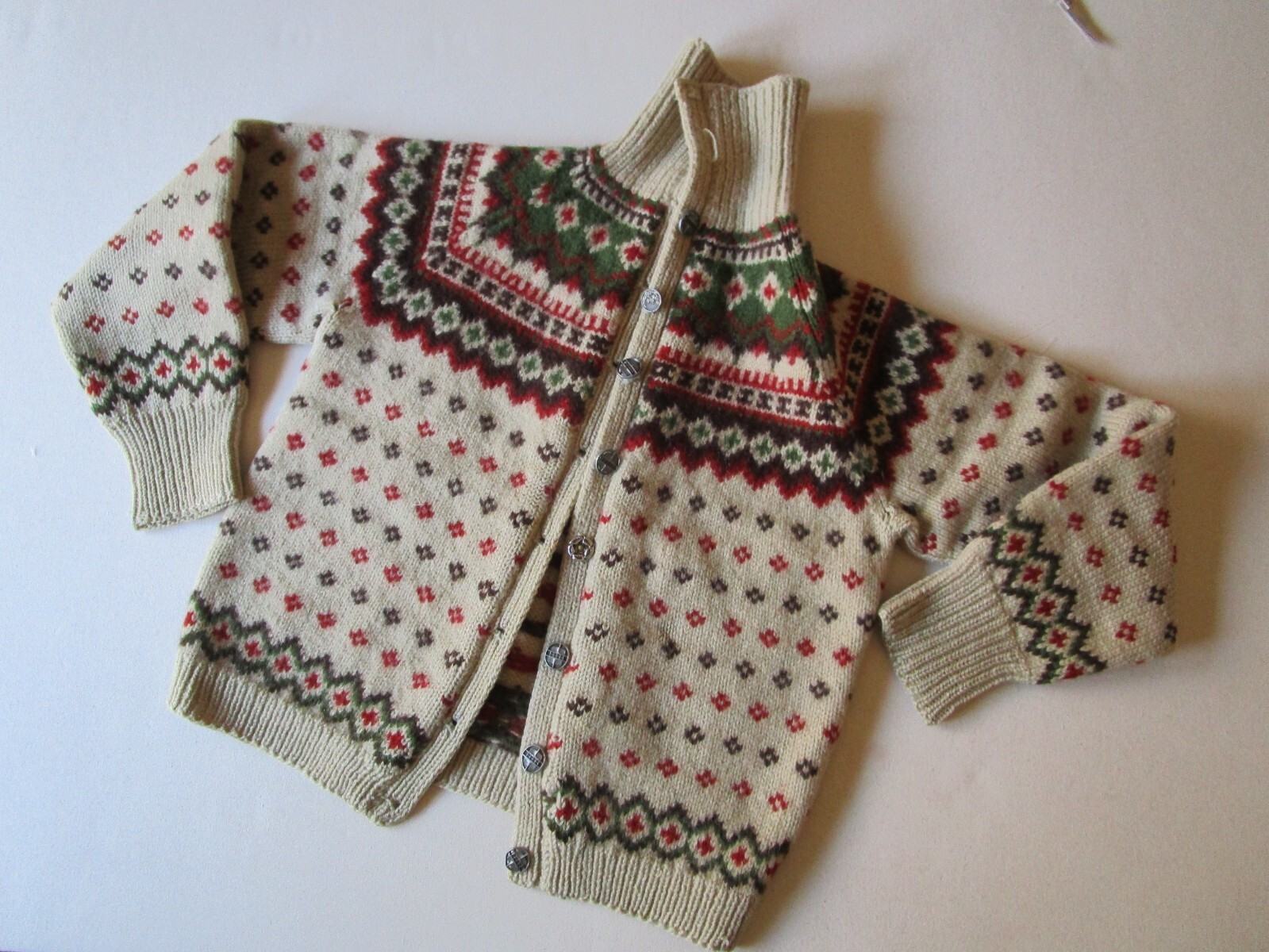 Vintage Hand Knit Norwegian Nordic Wool Sweater Browns Rust Forest Green Tan SM