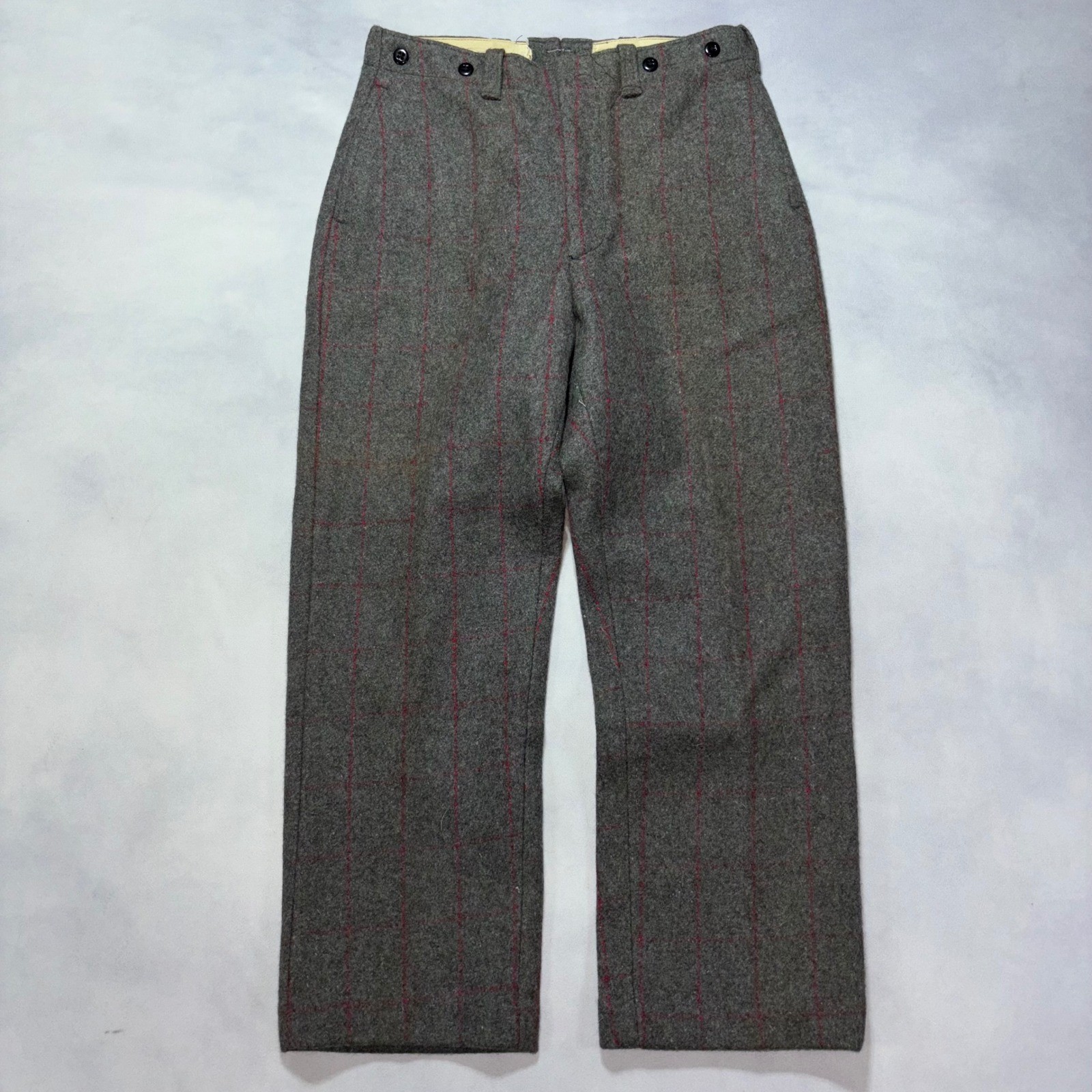 Vintage 1950s Wool Field Pants Mens 32×30 Grey Plaid Hunting Trousers Talon NOS