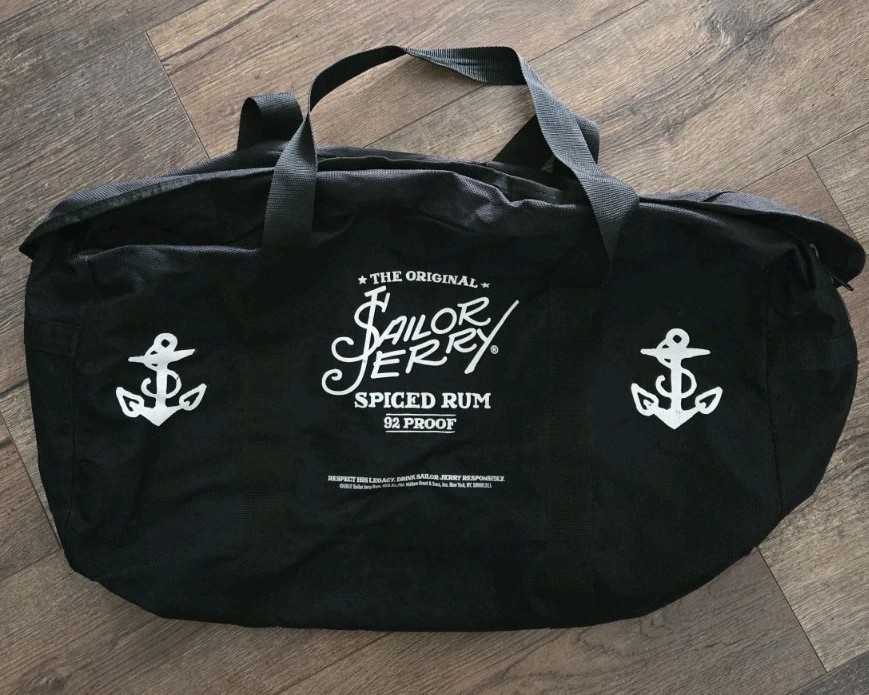 Sailor Jerry Canvas Duffle Bag Black Anchors Travel Tote 2 Zippers 24”x15”