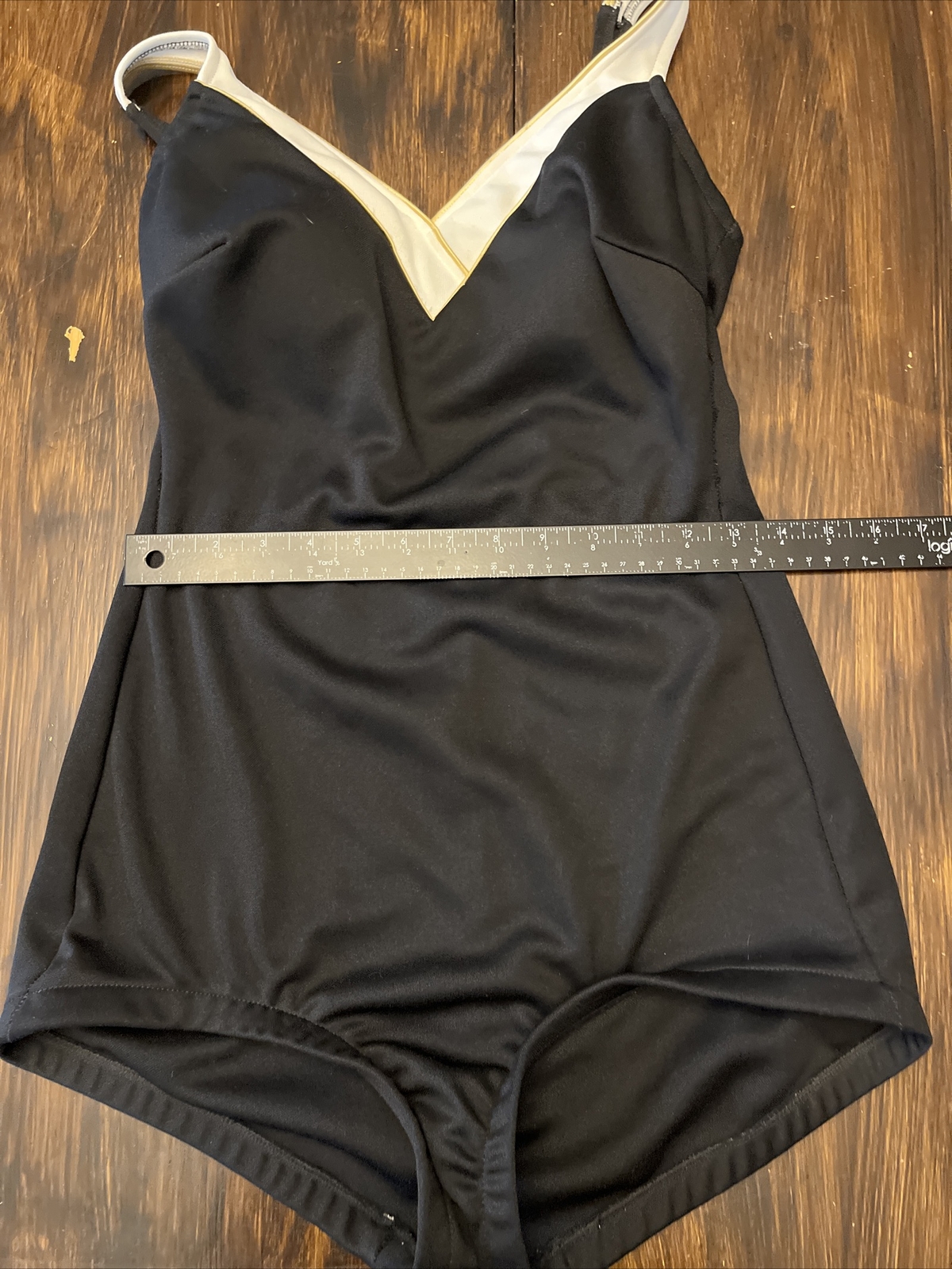 Vintage Swimsuit 60s Black with White Stripe Pinup Swimsuit Size 12 Made in USA