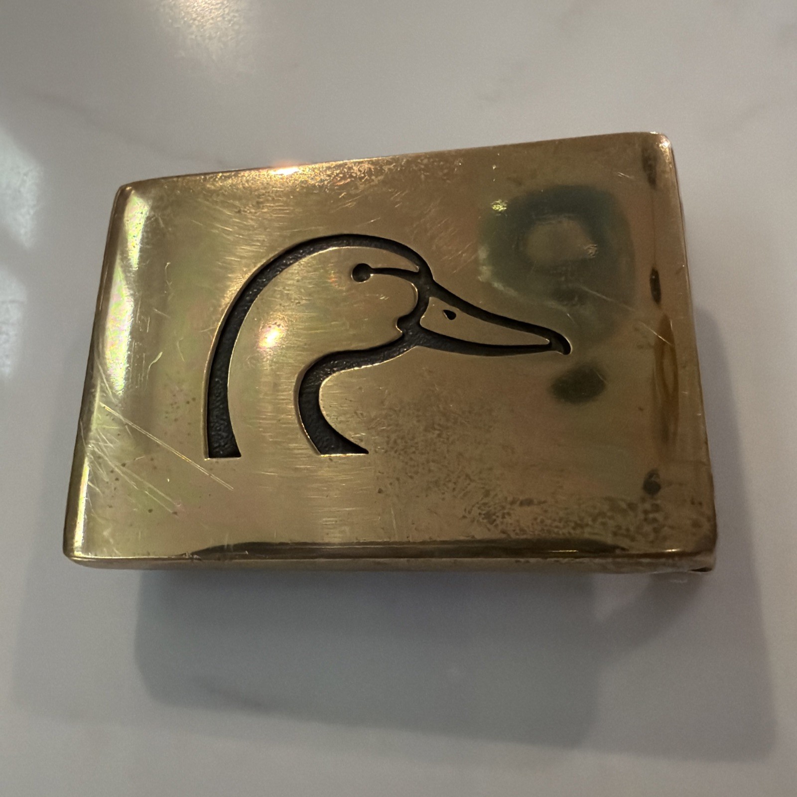 Vintage Solid Brass USA Made Ducks Unlimited Belt Buckle BTS