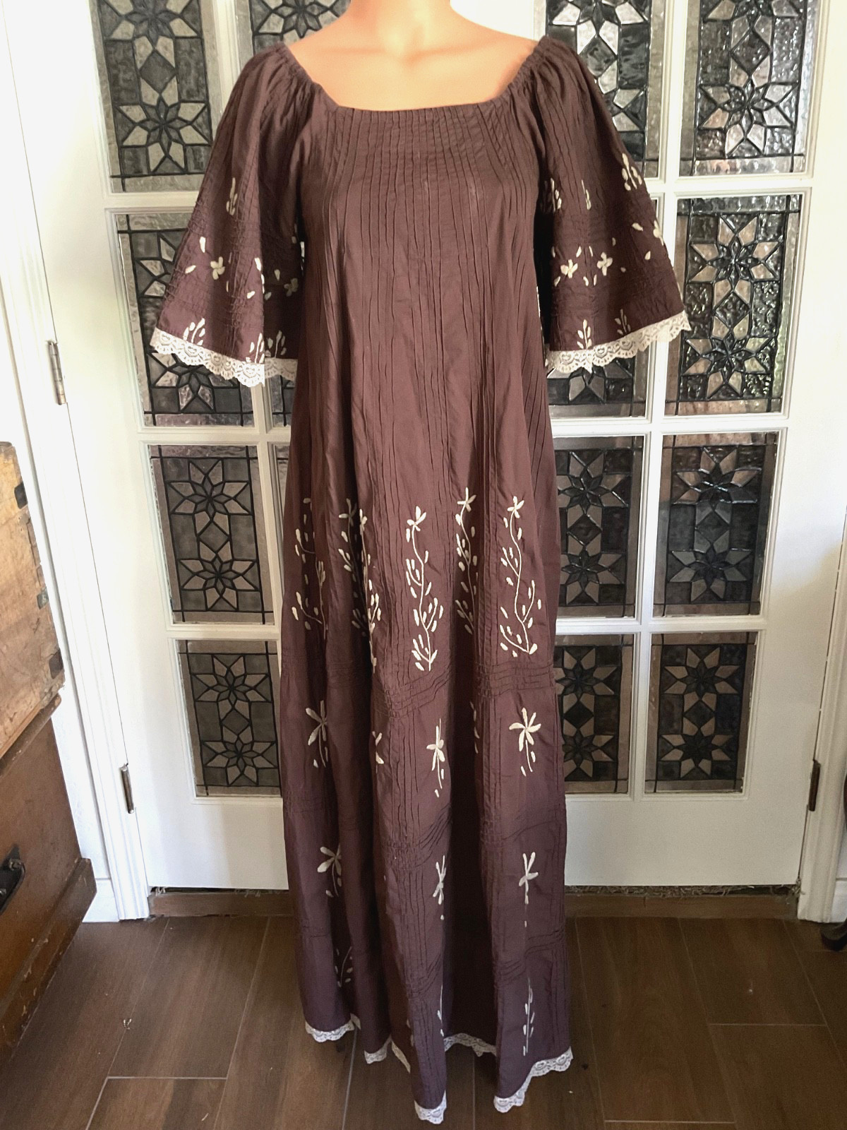 Vintage 1970’s Rosa Mexicano Dress Cotton Bohemian Prairie Cottagecore Gown Sz.M
