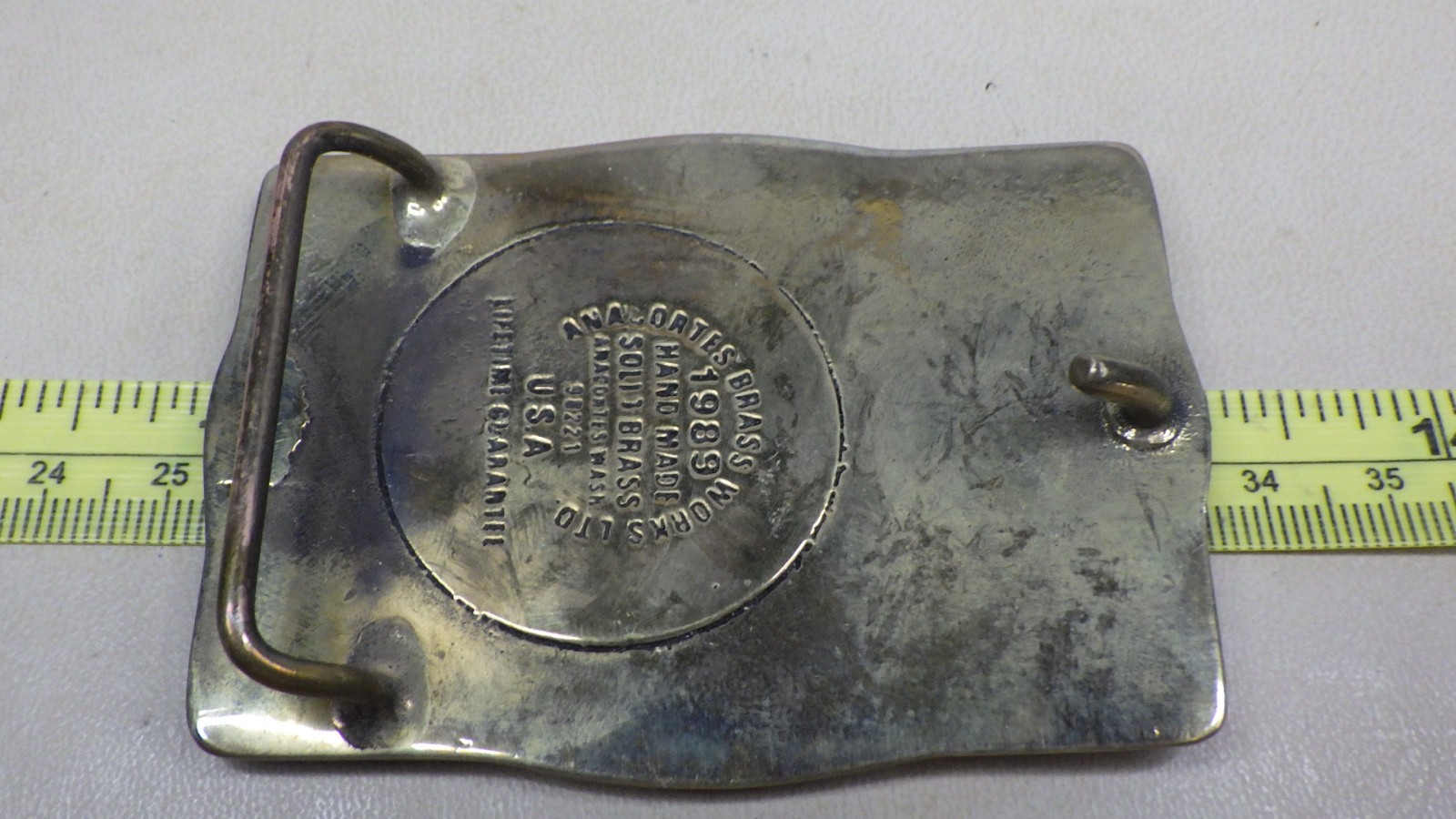 Vintage Belt Buckle Brass RSG Forest Products 1989 Anacortes Brass Works