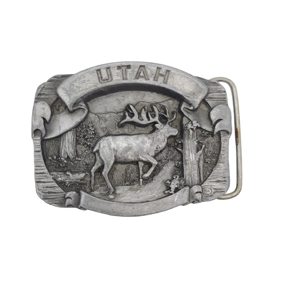 Pewter Utah Elk Deer Nature Belt Buckle 3″ USA C+J Enterprises Hunter Outdoors