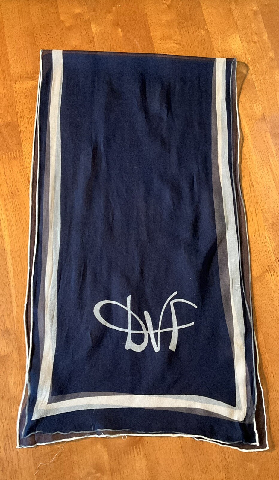 VTG 1980’s DVF Diane von Fürstenberg Chiffon Silk Blend Scarf Rare Monogrammed
