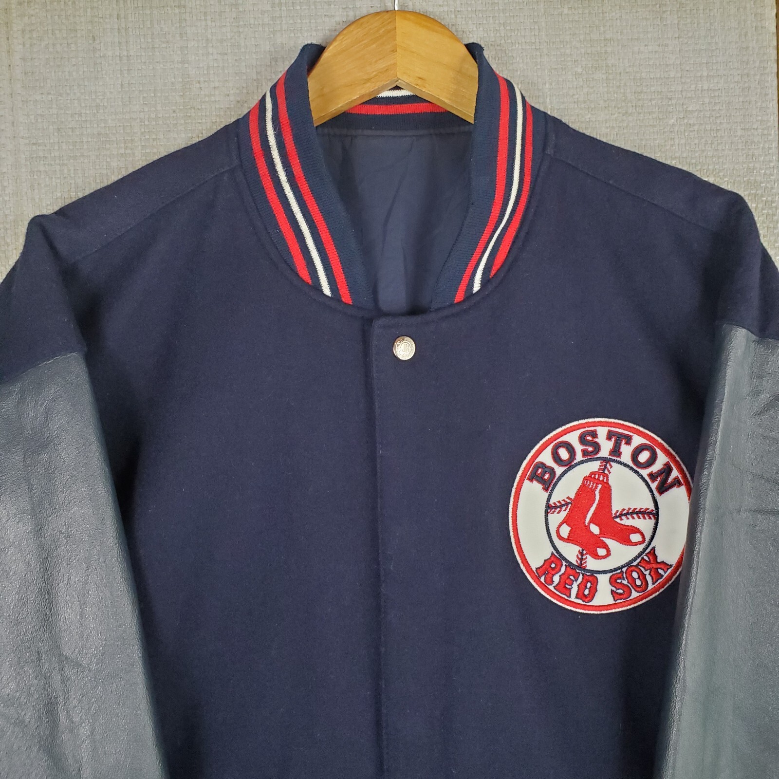 VTG JEFF HAMILTON x RED SOX Sz Large Mens Leather Wool Reversible Bomber Jacket