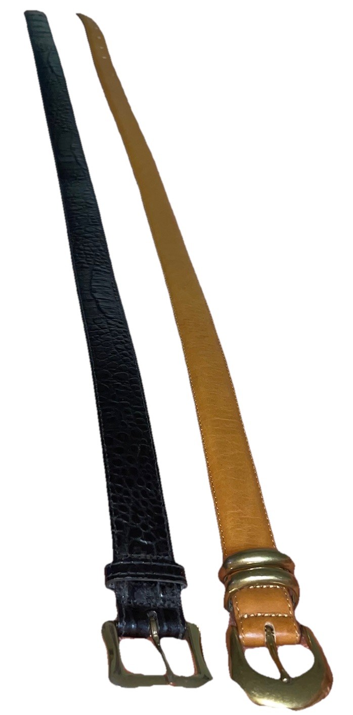 Vintage Leather Belts (2) Brown and Black Solid Brass Buckle Made In Italy & USA