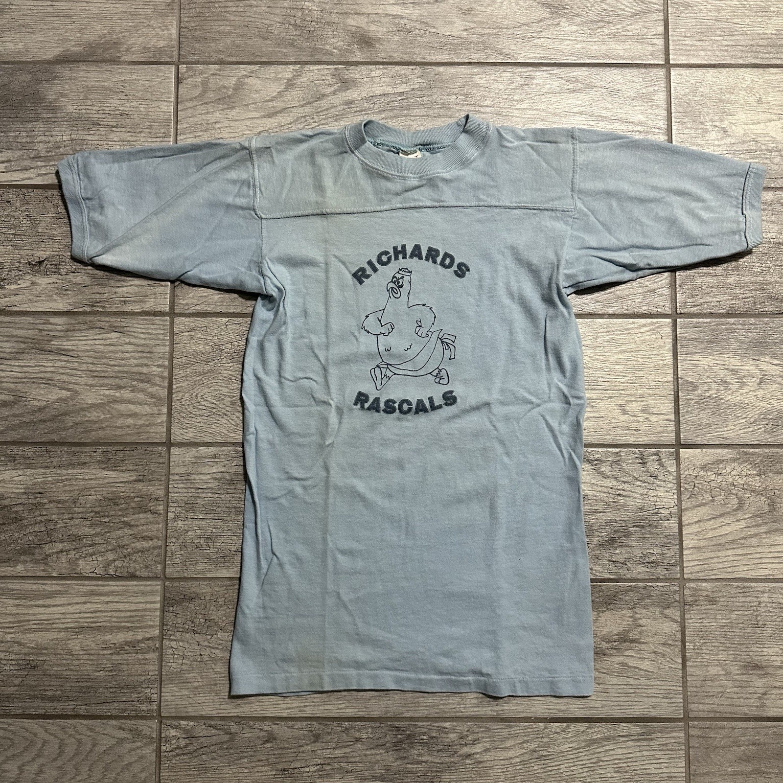 True VTG 70s Baby Blue Collegiate Jersey Style T-Shirt Sz Small 34-36 Football