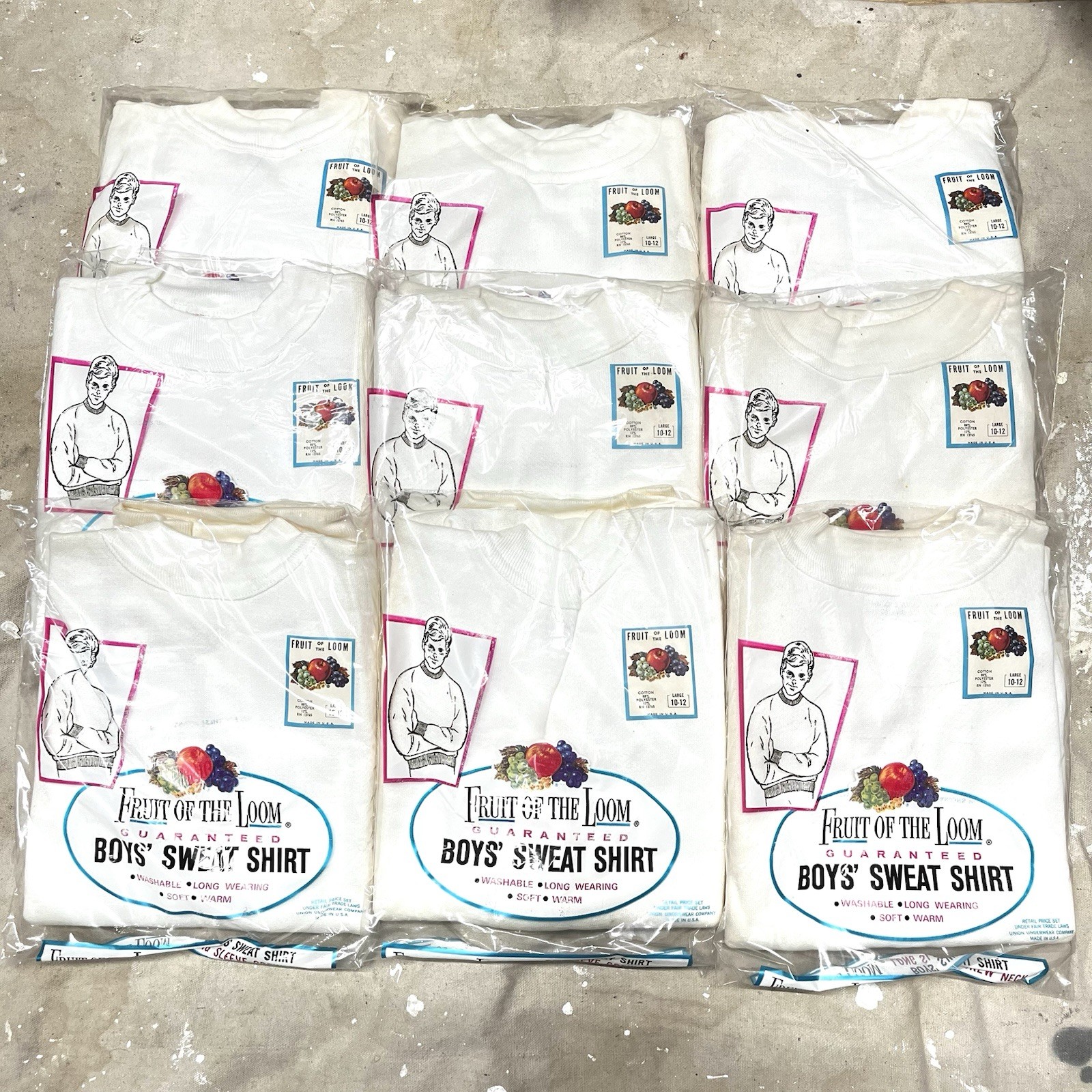 Vintage 70s Fruit Of The Loom Deadstock Boys 10-12 White Sweatshirts Lot Of 9