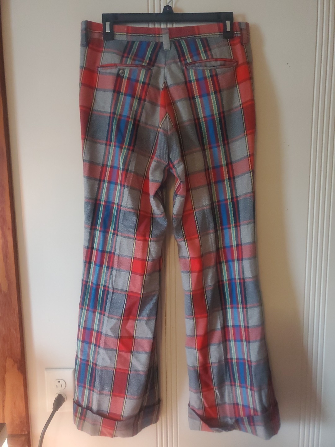 Farah Flare Bottom Plaid Pants 60s 70s Mod Fashion No Iron Medium 32 USA Made