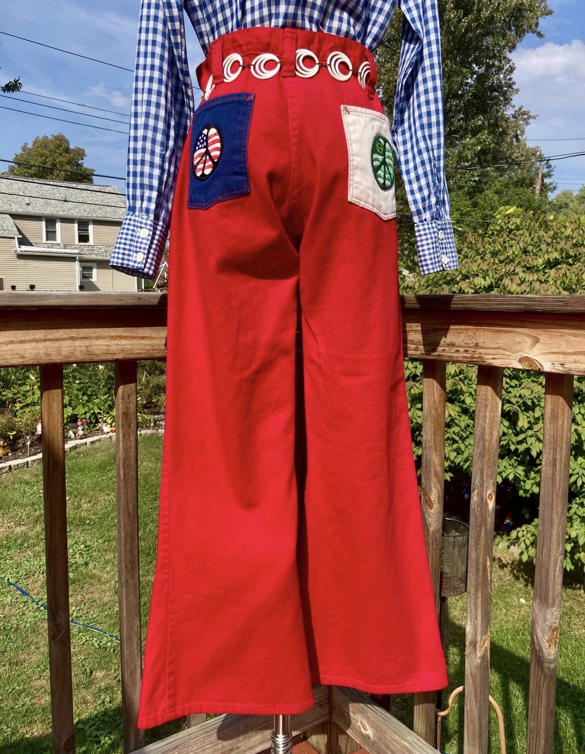 Vintage 70s Red Blue White Color Block Bellbottom Jeans