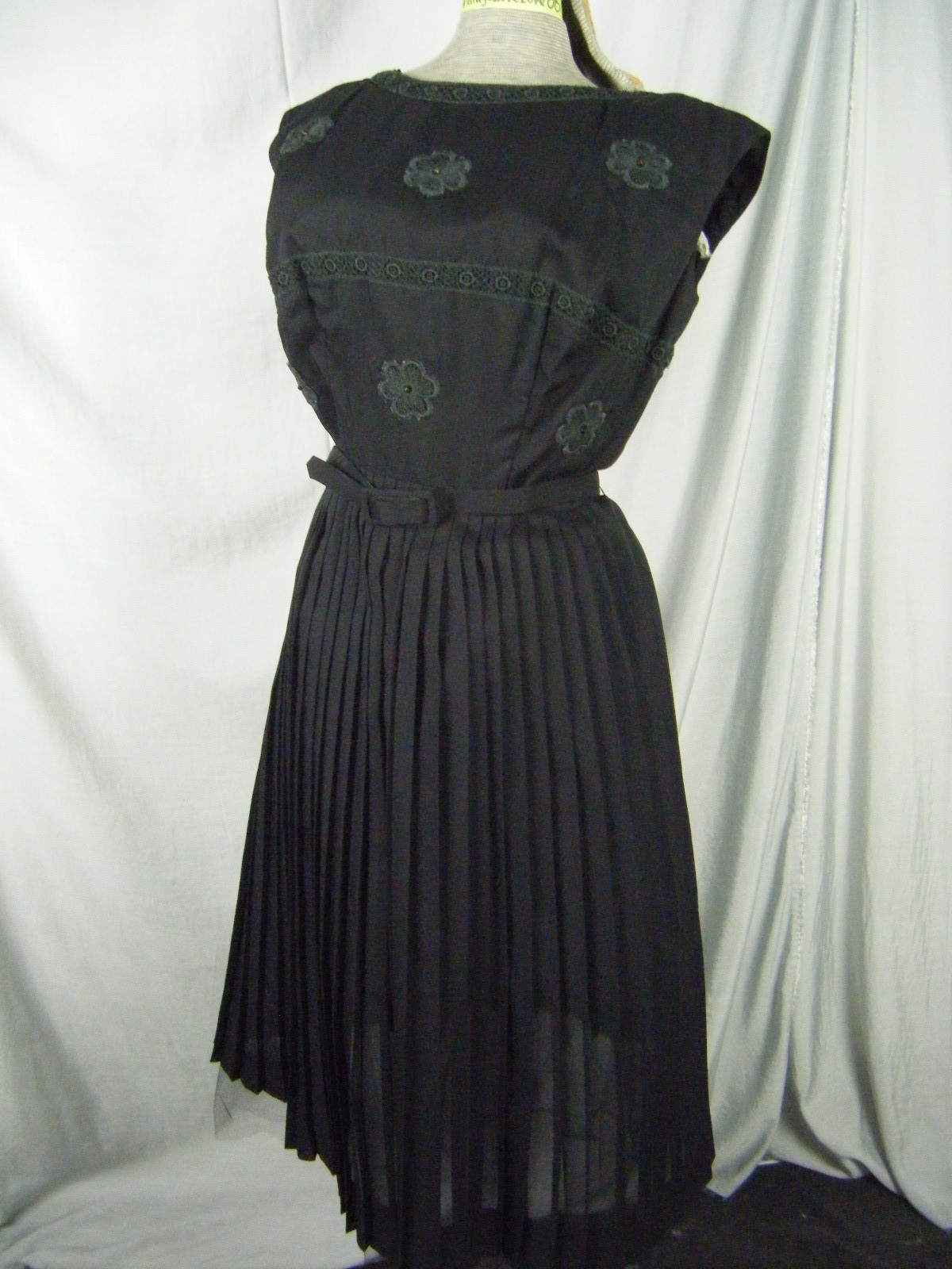 NORMA MORGAN Vtg 50-60s Black Sleeveless Semi Sheer Full Dress-Bust 39/XS