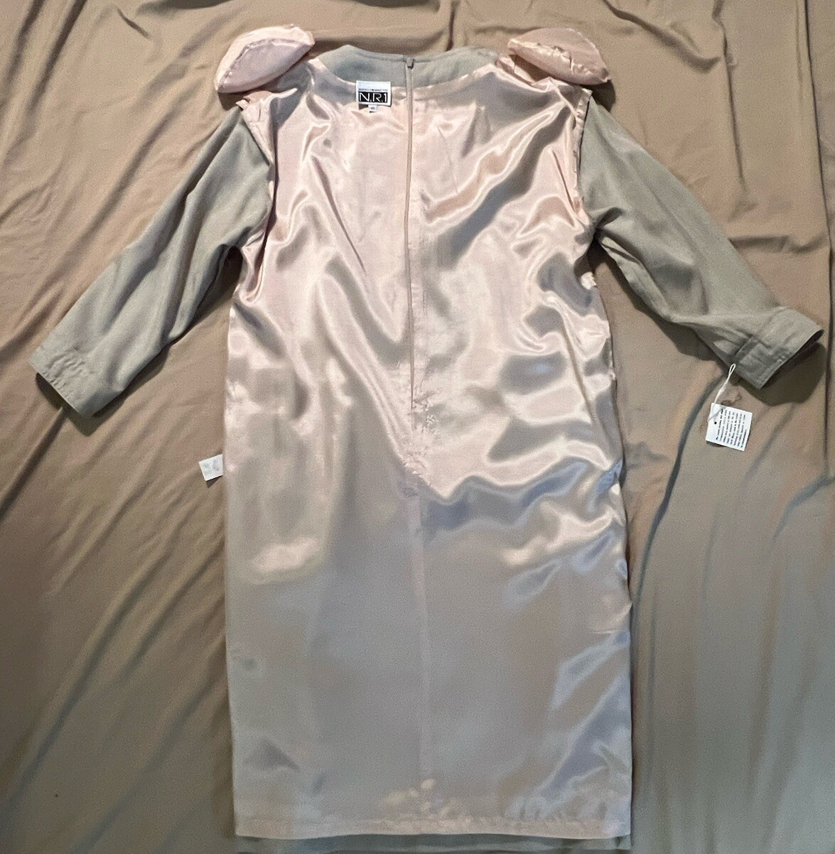 Sandra Ow Wing Sz 10 Shift Dress Vintage 80s Beige Tan Gold Buttons NWT Lined