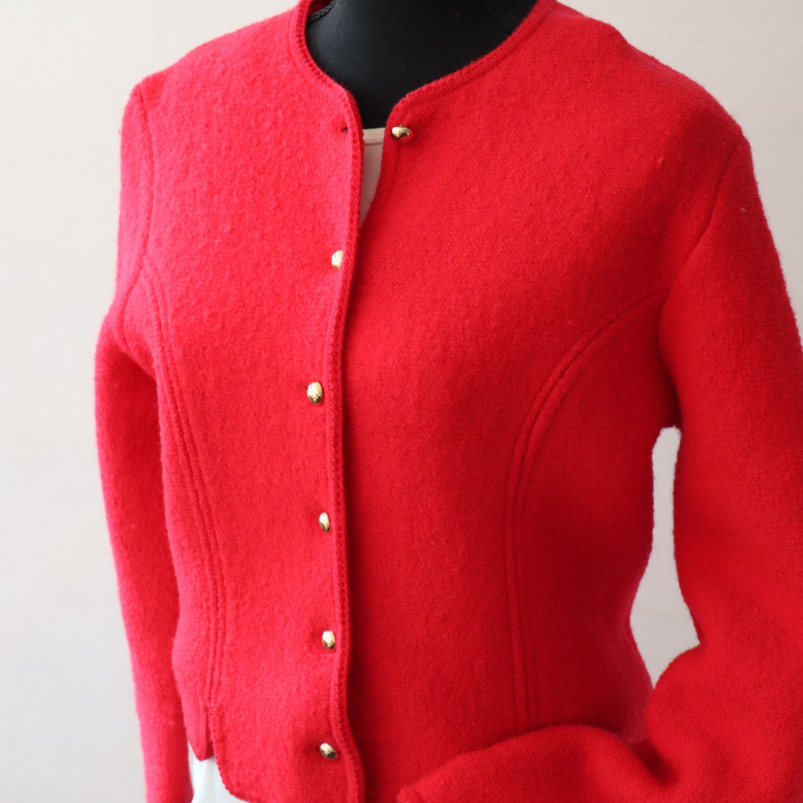 Vintage Tally Ho Pollak 100% Boiled Wool Sweater Cardigan Jacket Red Sz 10