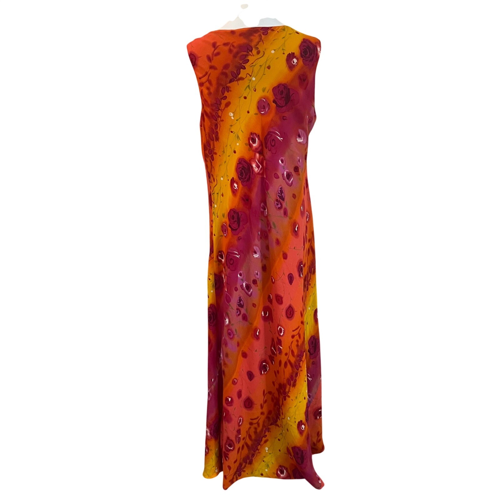 Vintage Gabrielle Orange Floral Polyester Chiffon Maxi Dress Boho 90s Plus 20