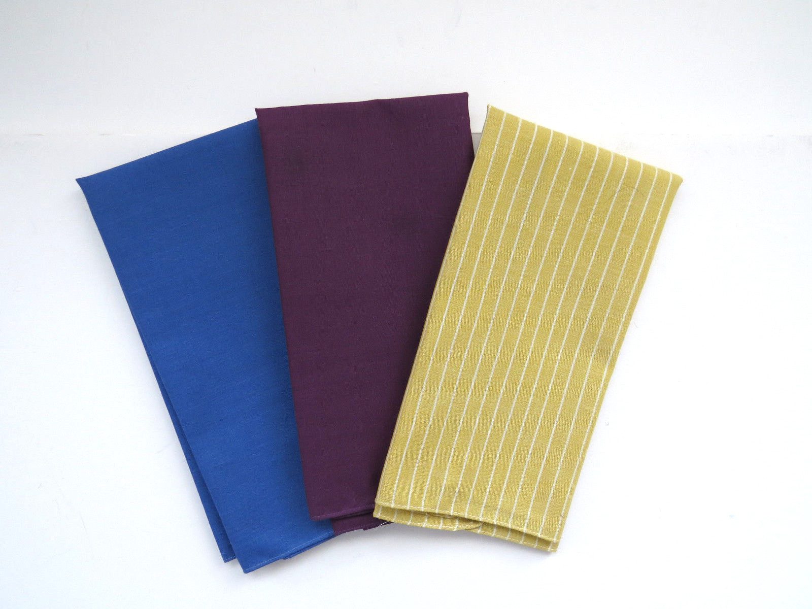 THREE Mens Handkerchief Pocket Squares Blue Gold Stripes Purple Vintage NOS
