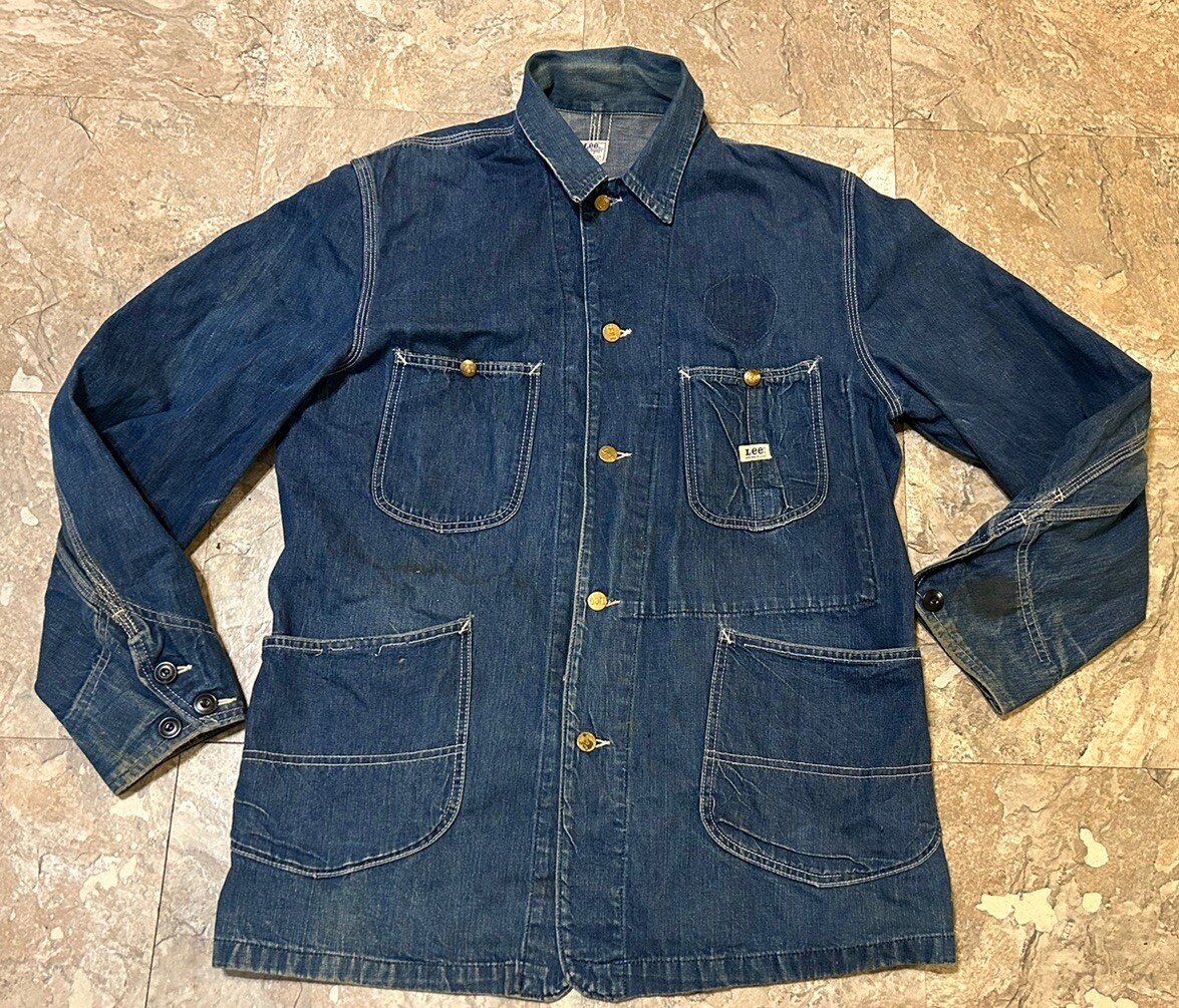 Vtg 60s Lee 91-J Sanfordized Jelt Denim Chore Jacket Sz 40 AS IS