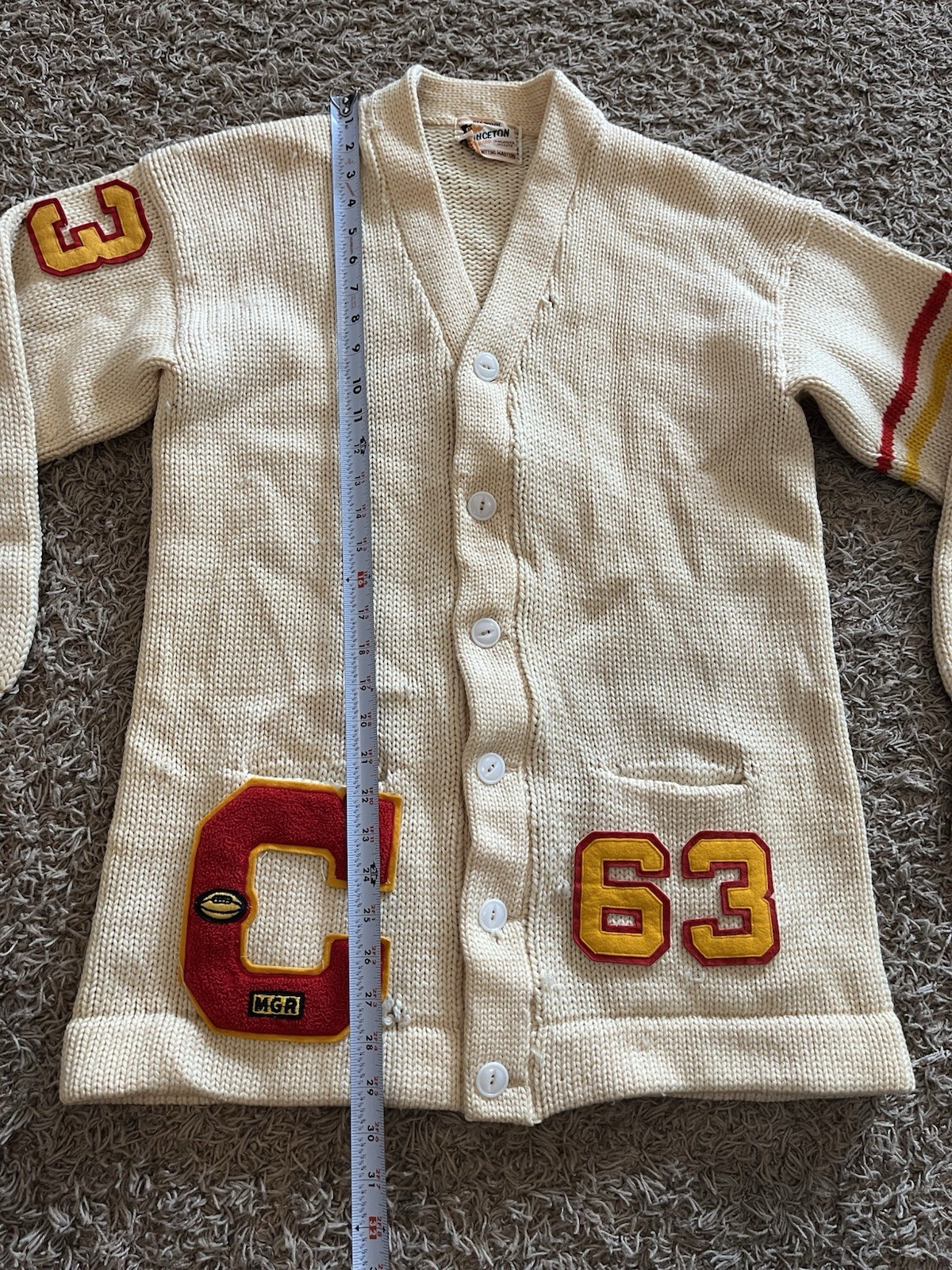 Vintage All Wool Princeton Award Knitting Masters Sweater Knit 1963 Football MGR
