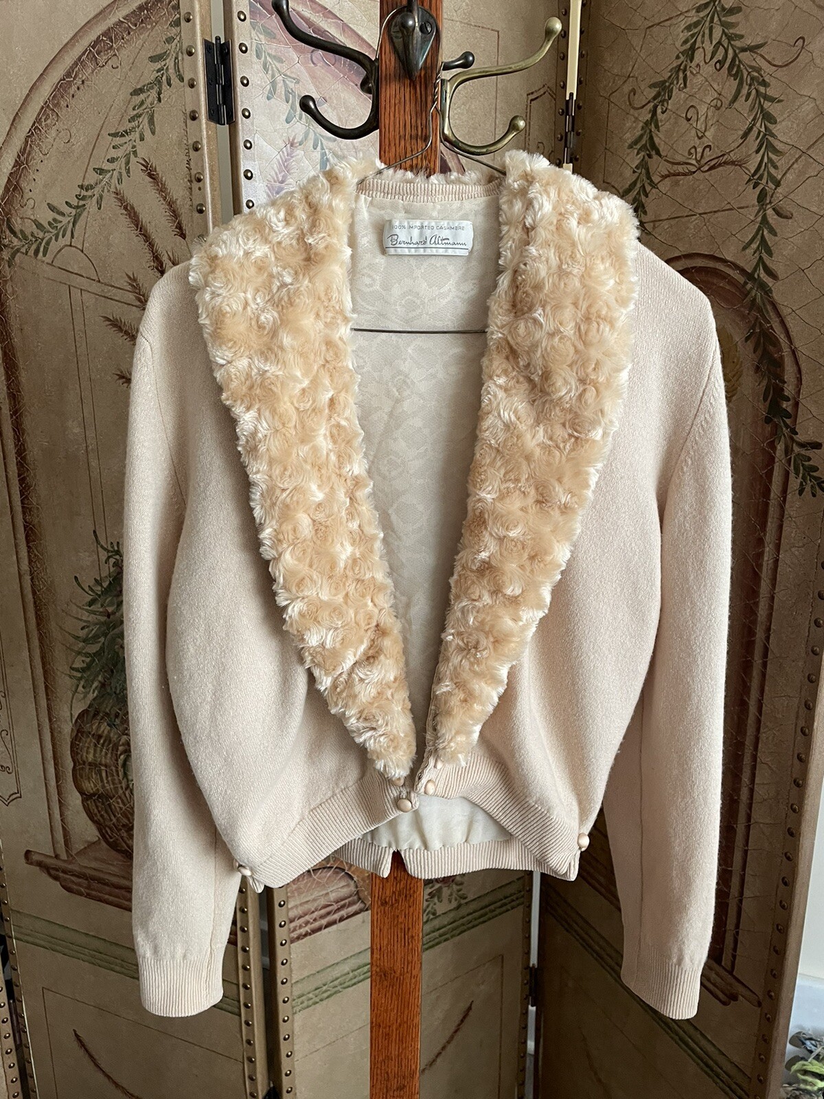 VTG Bernard Altmann Imported Cashmere Sweater Women’s S Beige Blonde Faux Collar