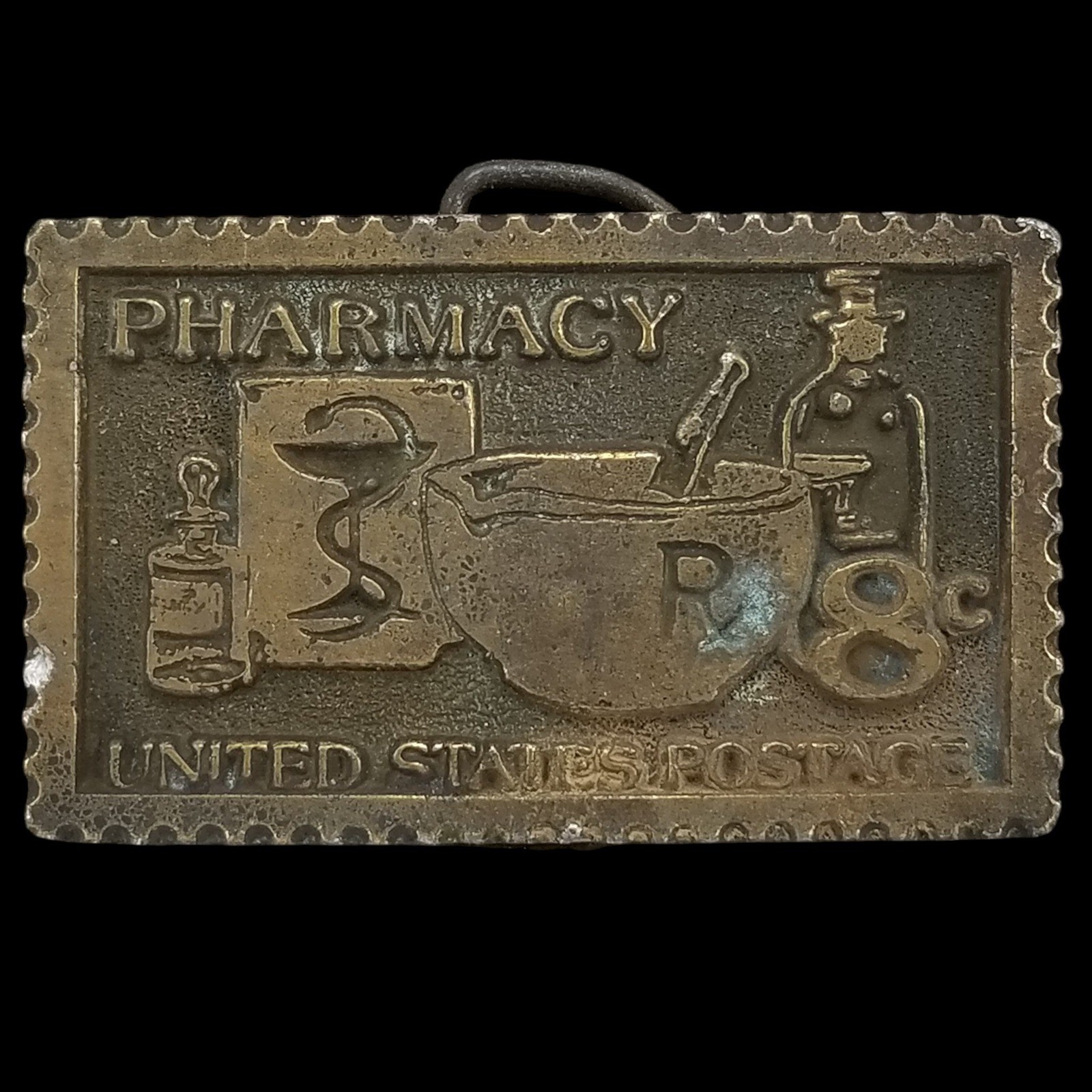 Vintage Pharmacy Stamp Belt Buckle Tiffany Studio New York Brass