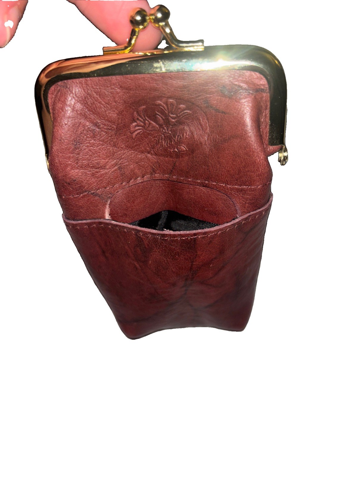 Buxton Vintage Burgundy Genuine Leather Kiss Lock Cigarette Case Zipper Pouch