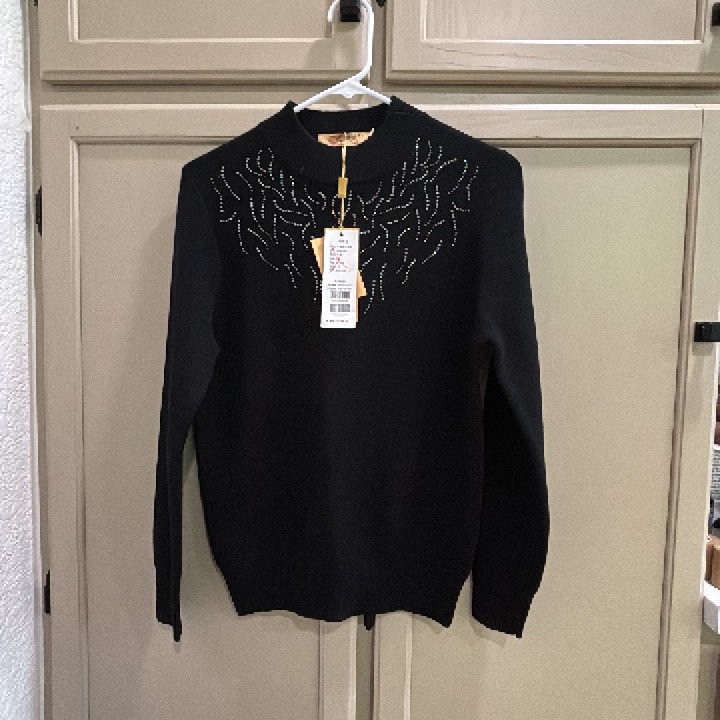 Jinju Women’s Black Wool Sweater with Rhinestone Design 95