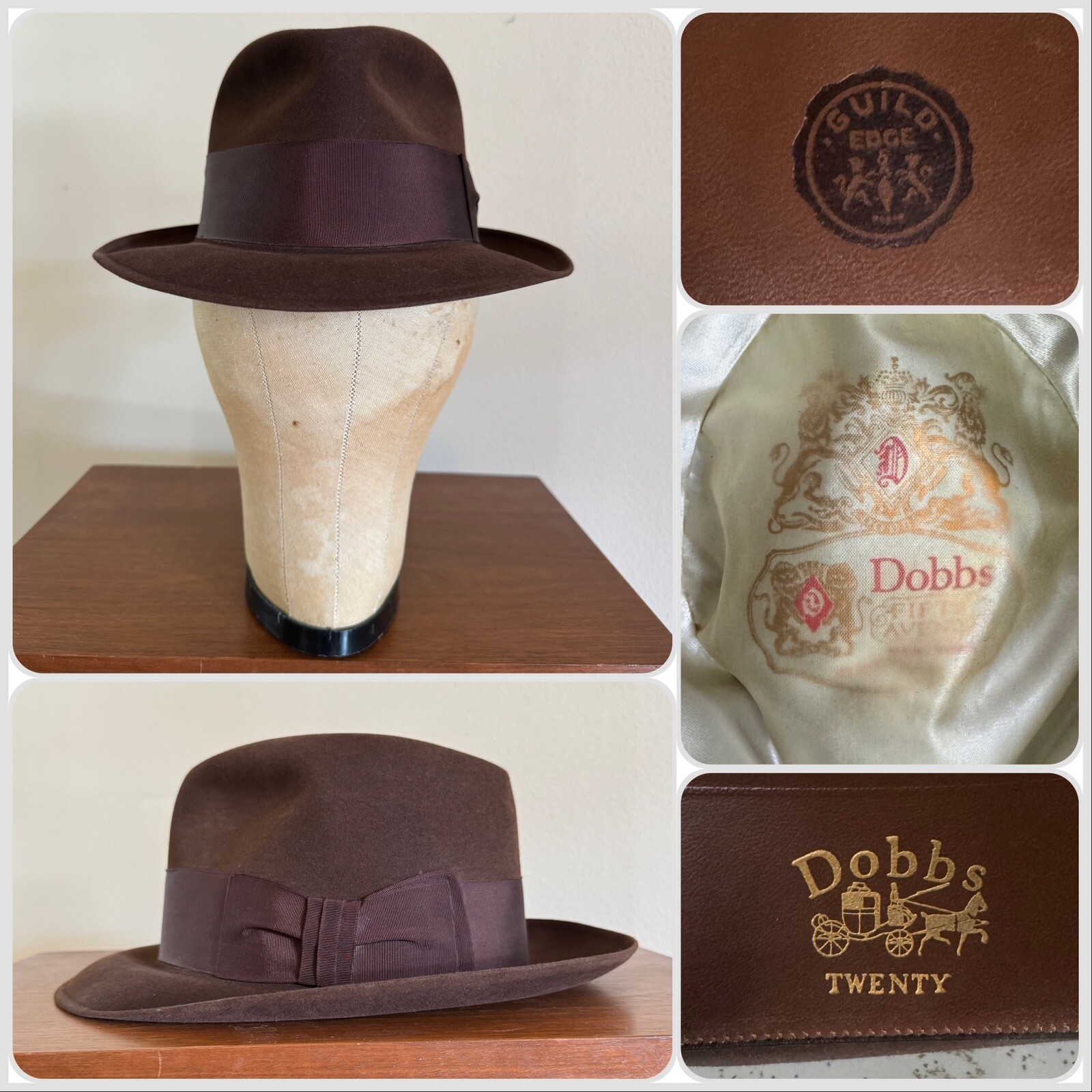 1950s Dobbs Twenty GUILD Edge Umber Brown size 7 – 1/8 Fedora Hat Vtg 50s