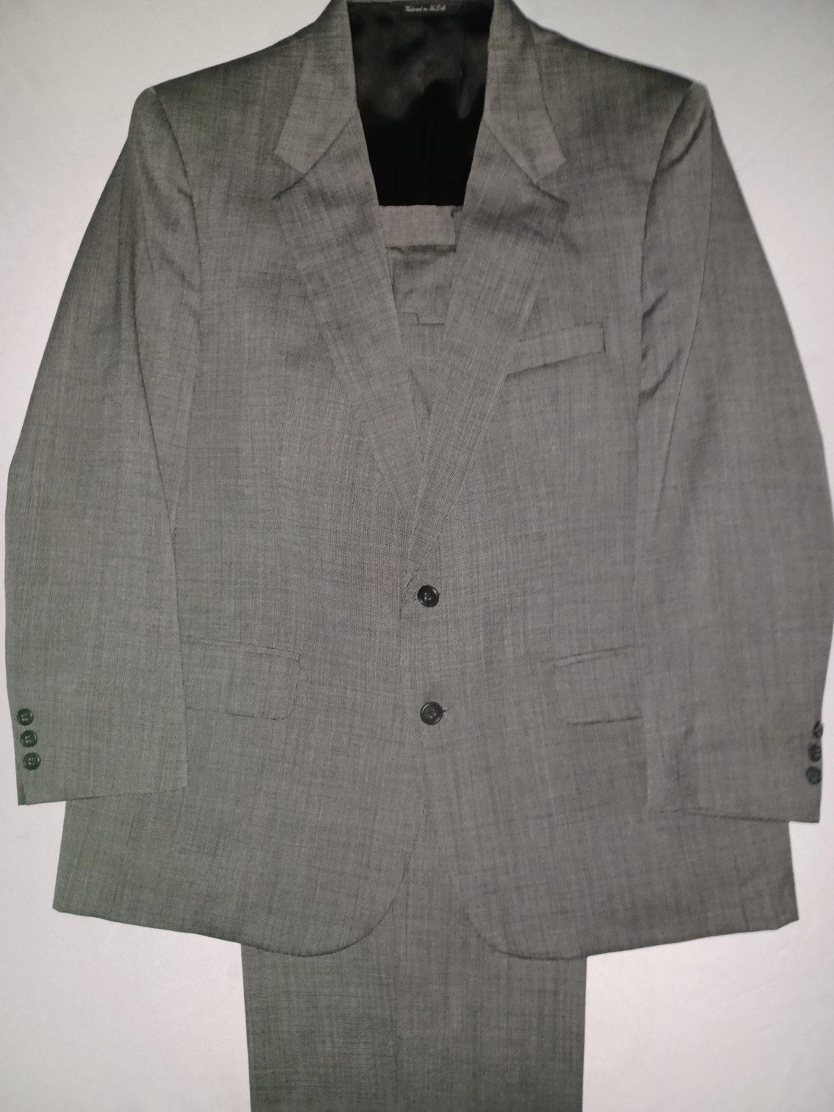 Vintage Men’s Halston 1980’s 2 Piece Grey Suit 46R Pleated Cuff Pants 38W 30L