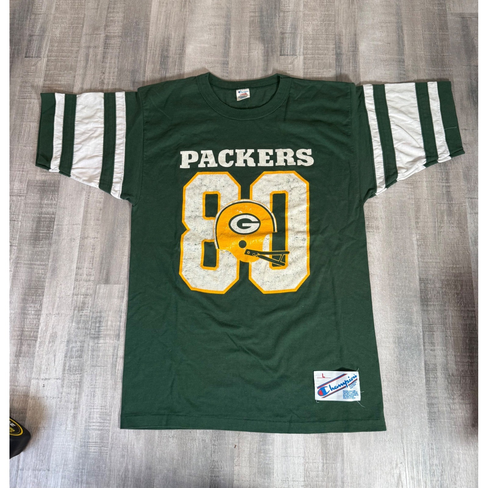 Vintage Champion Green Bay Packers T Shirt Mens Large Green 80s Jersey 50/50