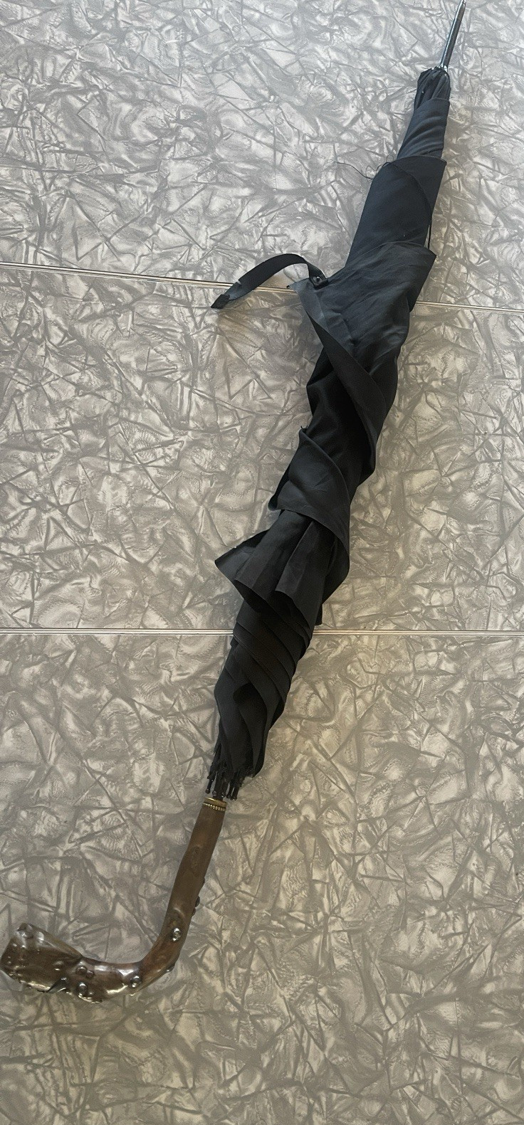 Vintage Black Umbrella Wood Handle Metal Fabric Art Deco early 1900’s St. Louis