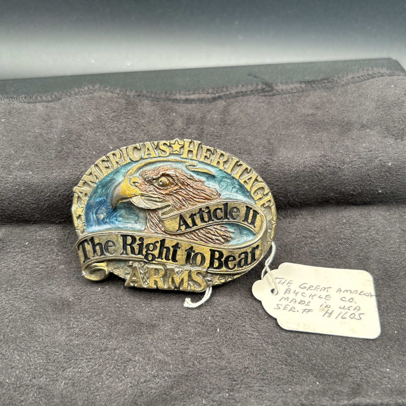 Vtg 1984 Great American Buckle Co Right To Bear Arms America’s Heritage #1605
