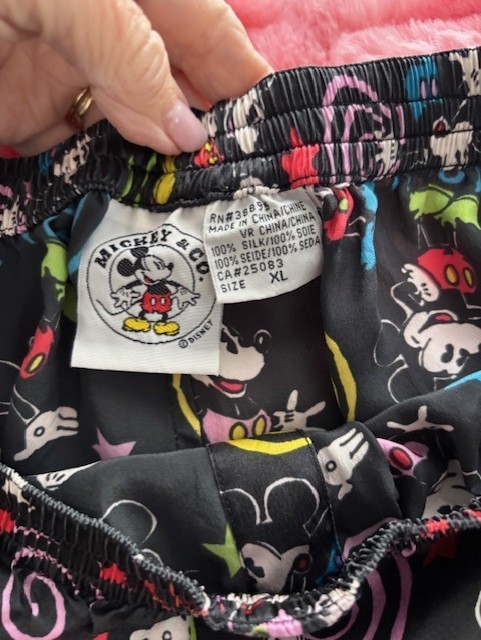 Men’s Silk Boxer Shorts 100% 3 Pr Vtg Hand painted, Micky & Co Enamels sz XL