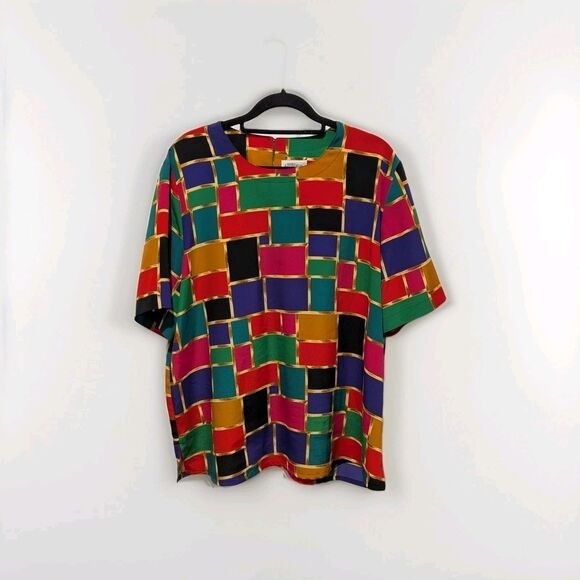 Y2K Artsy Colorblock Blouse Abstract Retro Boho Teacher Size L Modern Essentials