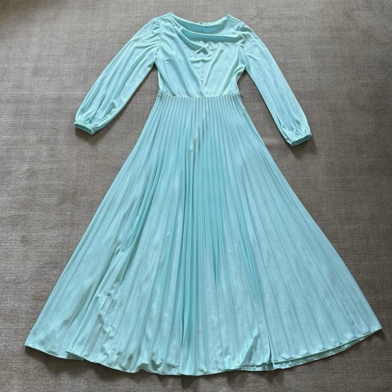 Vintage Mid-Century Claralura Original Maxi Dress Light Blue Pleated
