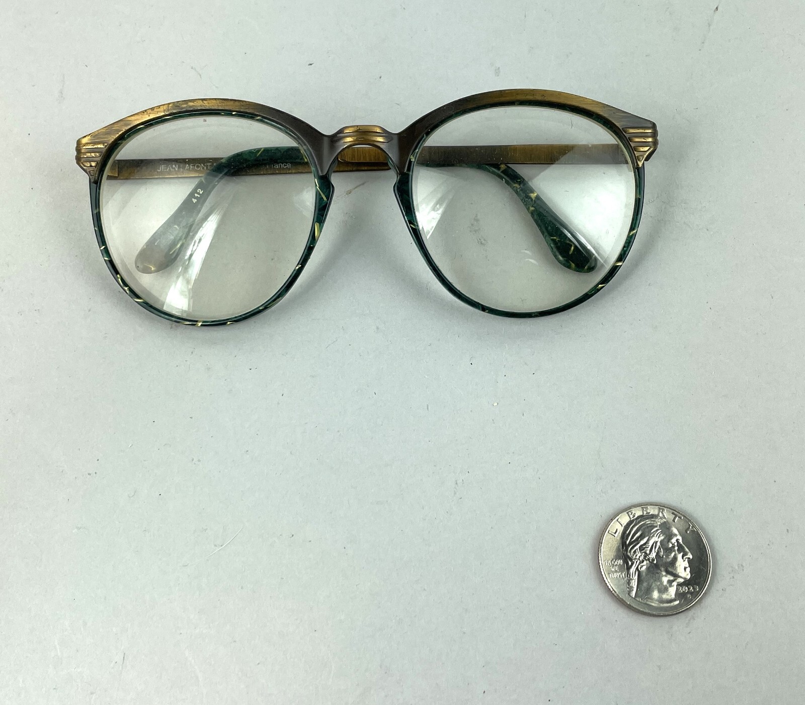 VTG. 80s JEAN LAFONT PARIS Copper Round RX lens art-to-wear green frame glasses