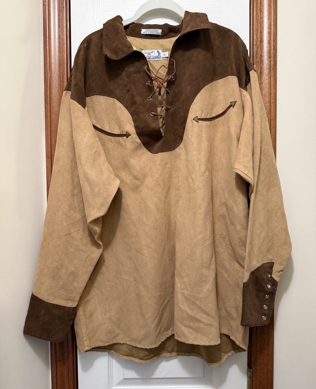 Vintage Panhandle Slim Retro Western Wear Two-tone Faux Suede Western Shirt Lg