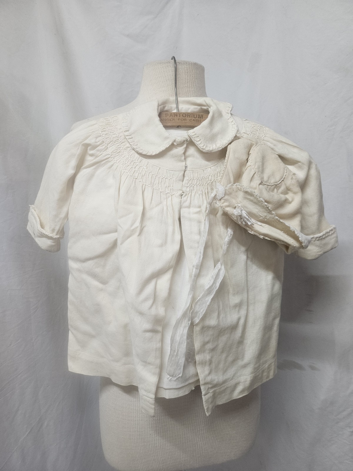 Antique Victorian Baby Jacket & Cap Girl Silk Daity Embroidered Collar Lined