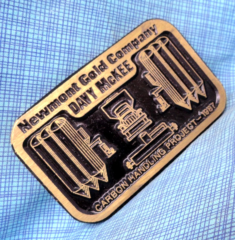 Newmont Gold Company Davy McKee Belt Buckle 1987 Brass Vtg DynaBuckle .GMP841