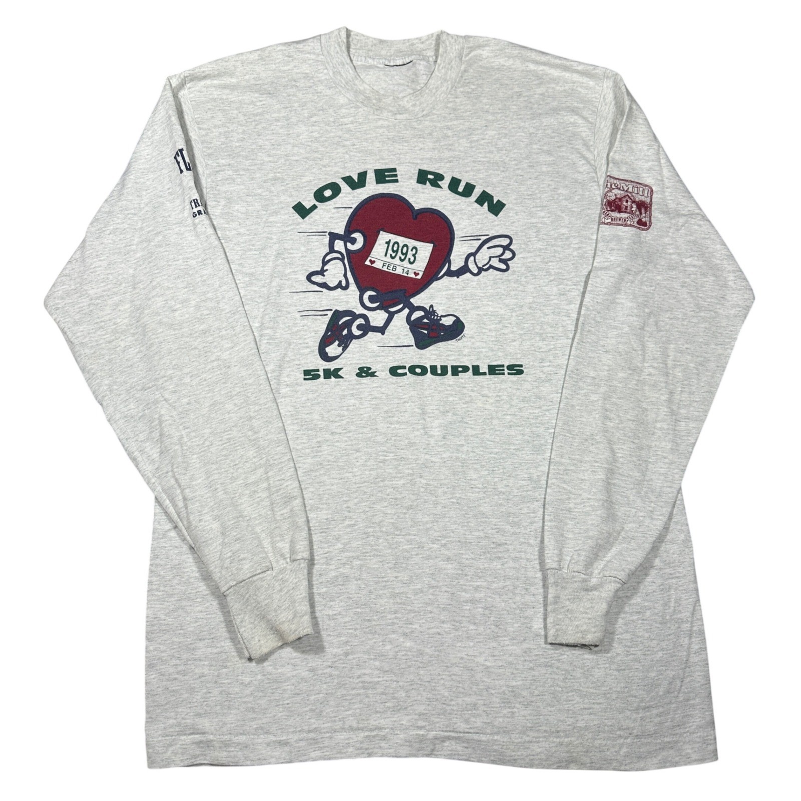 Vintage 1993 Love Run 5K Florida Track Club Long Sleeve Shirt Heather Gray L