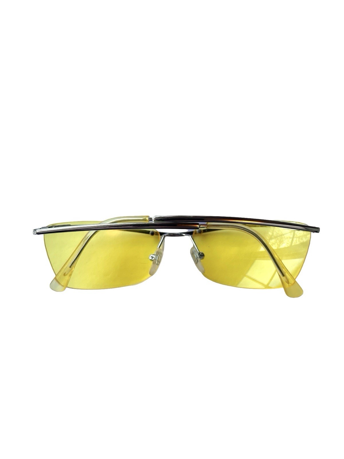 Vintage NOS Y2K Rimless Shield Sunglasses Yellow Tinted Lenses Cyber Futuristic