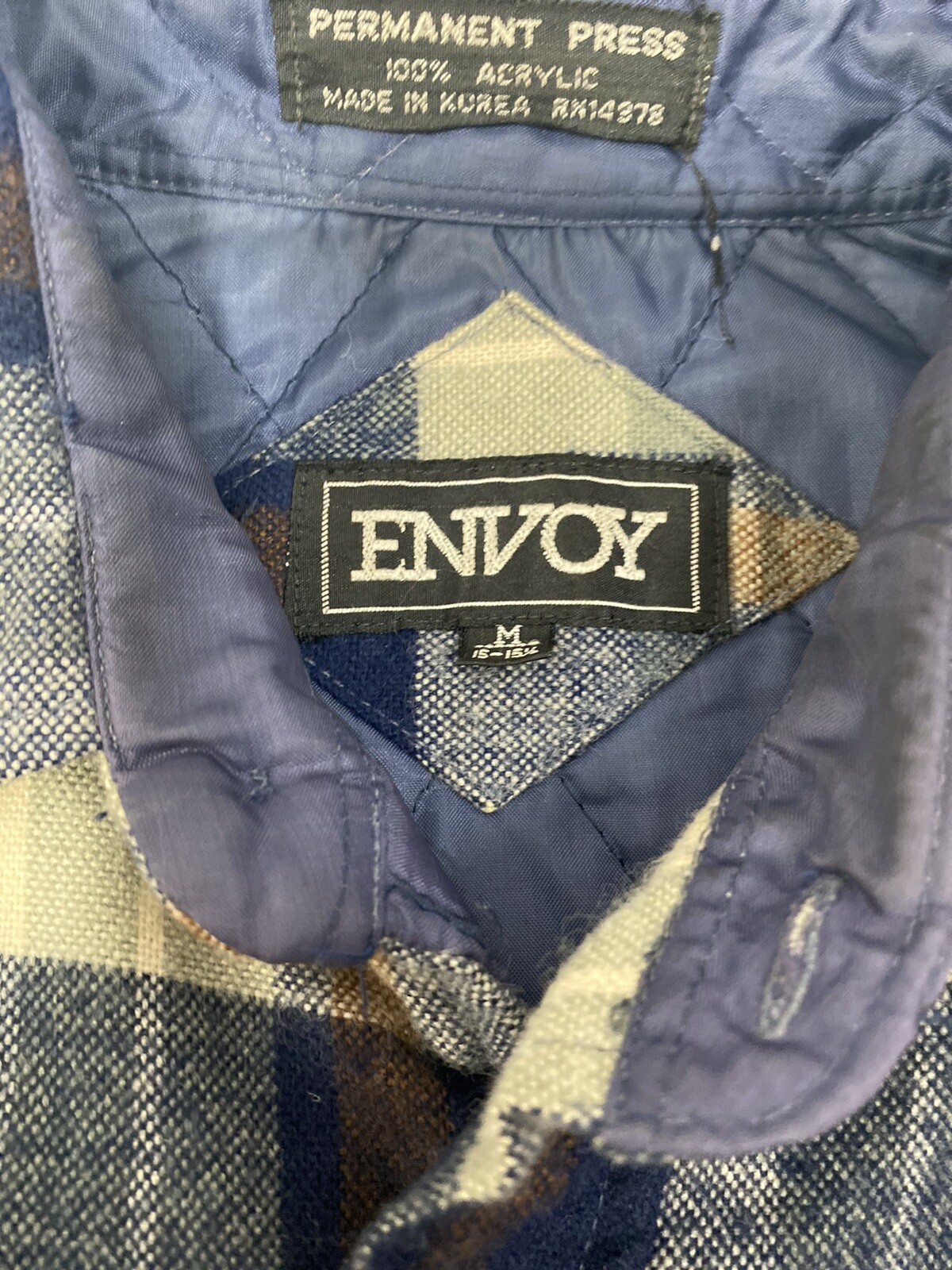 Vintage 1990s Quilted, Insulated Flannel Jacket by Envoy (Brown, Tan, Navy Blue)
