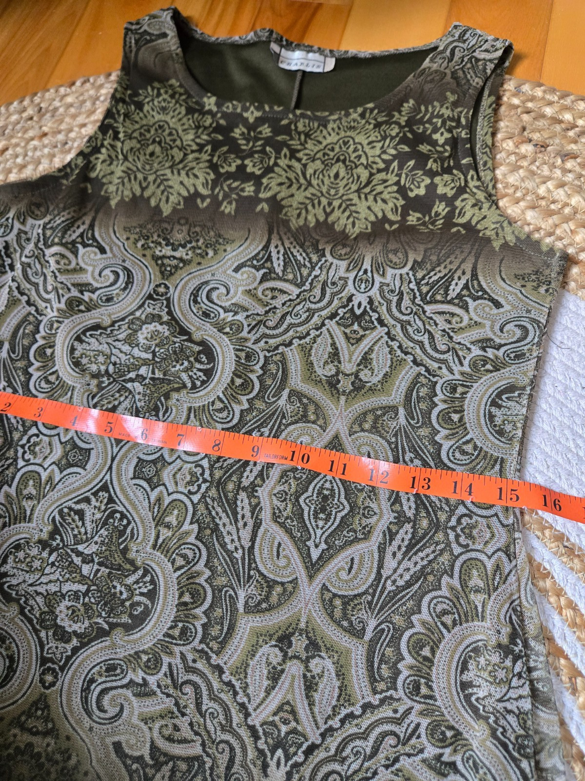 Vintage 90s Sleeveless Olive Green Printed Maxi Dress Mesh Whimsigoth Grunge
