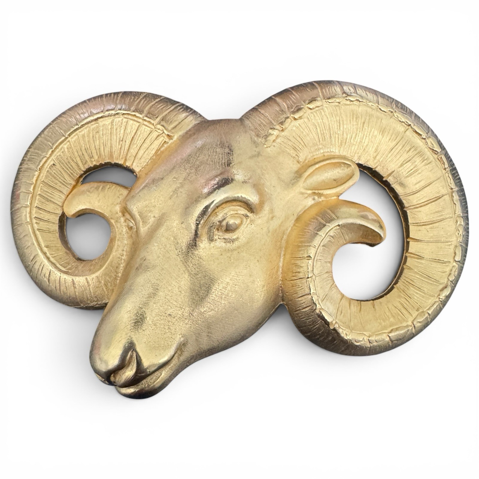 Vintage 1994 Doreen Ryan Gold Tone Ram Head Statement Runway Belt Buckle