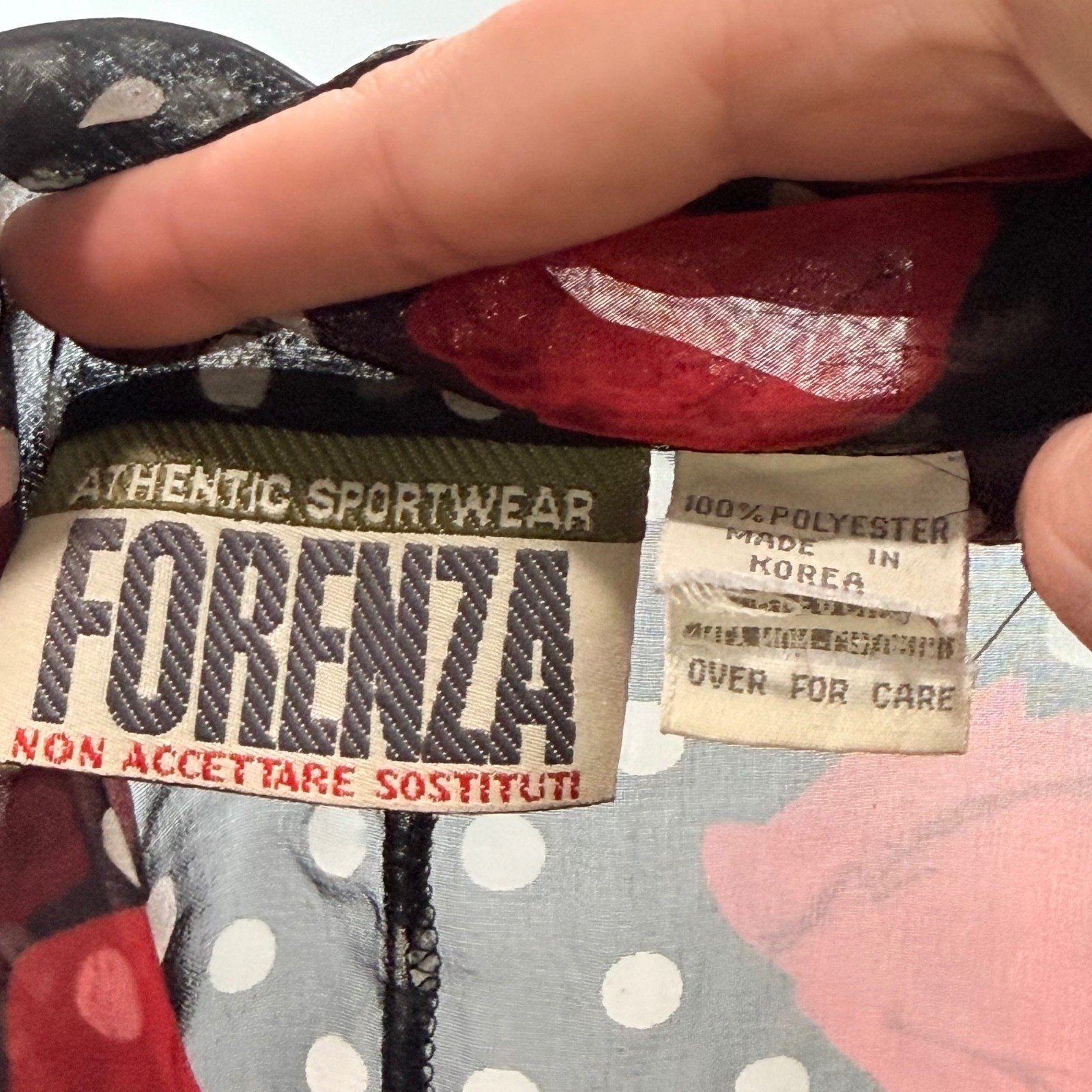 Forenza Vintage Sheer Rose Polka Dot Chiffon Button Black Red XL rockabilly