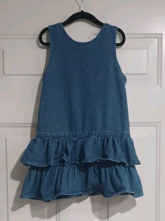 Vtg 90s Celebration Girl Size 5 Blue Denim Sleeveless Ruffle Dress Casual Summer