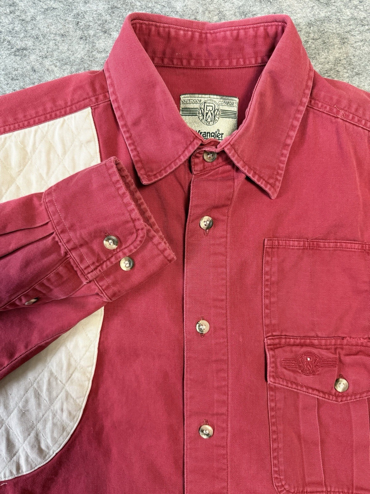 VTG Wrangler Pro Gear Mens Rugged Large Red L/S Hunting Shooting Shirt FLAWS